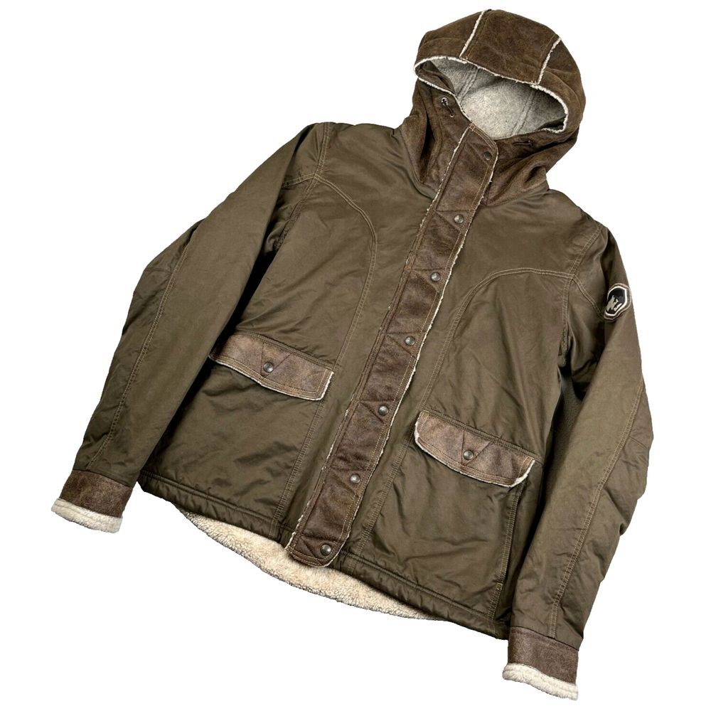 Kuhl Jacket Mens Large Projekt Arktik Hooded Fleece Lined Olive Brown Coat 2067